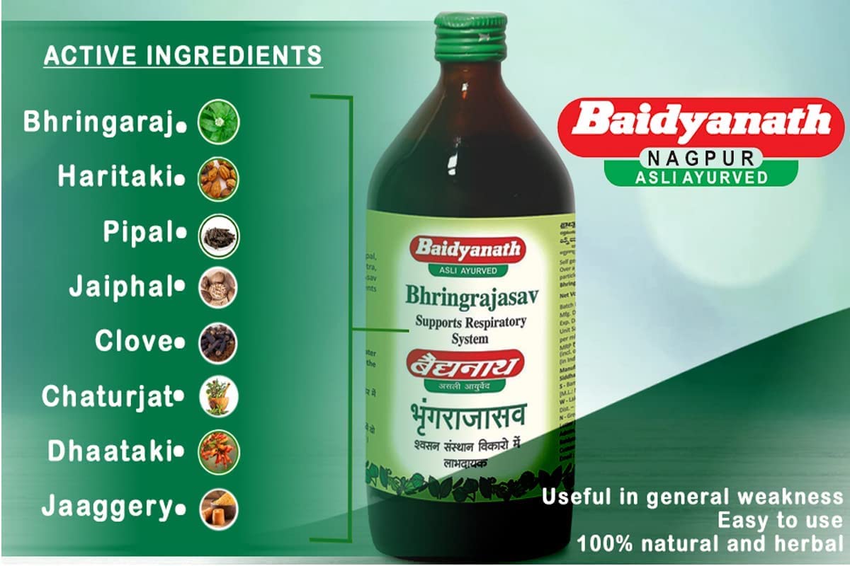 Baidyanath Asli Ayurved Bhringrajasava 450 ml (Pack of 8) Ayurvedic Hair Care Syrup for Healthy Hair and Scalp