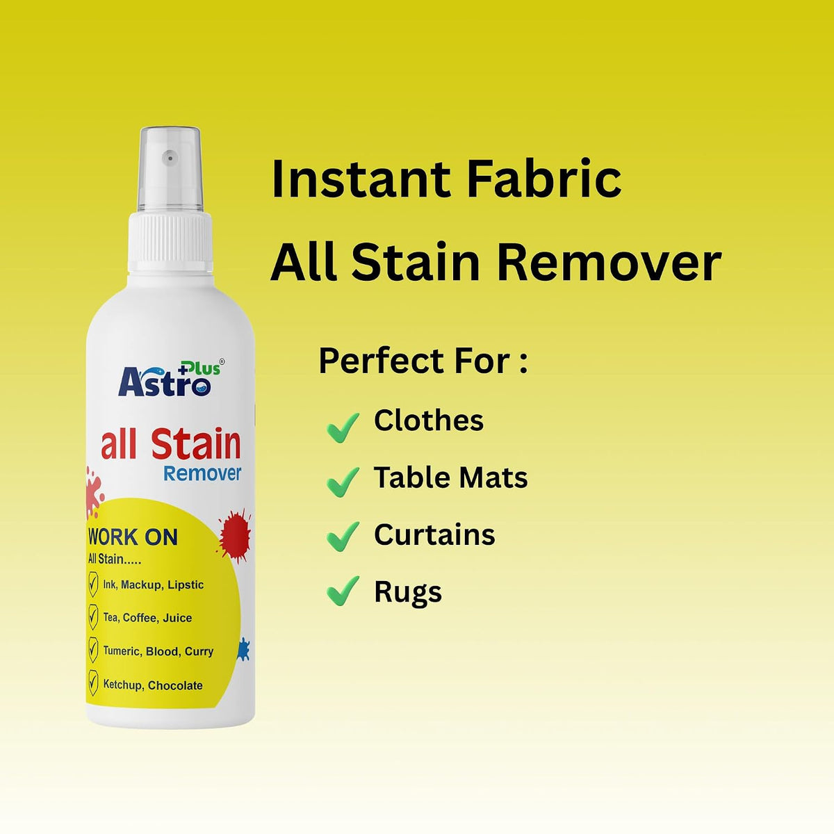 Astro Plus+ 50ML Stain Remover Spray for Clothes | Suitable for All Fabrics | Toxin-free Easy to Carry | Eco-friendl Clean Grease All color Stain Remover Fabric, Carpets, Linens, Laundry