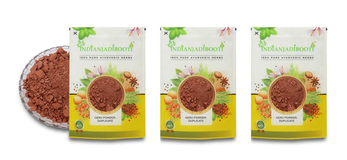 IndianJadiBooti Geru Powder - Red Ochre (Shuddha Gairika) - Traditionally Used for Cooling Skin Rituals, DIY Face Packs & Natural Pigment, 3 Packs of 900 Grams