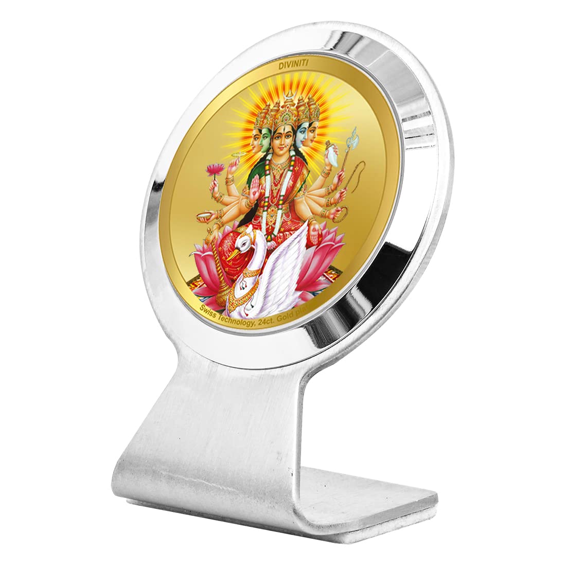 DIVINITI 24K Gold Plated Religious Car Dashboard Frame | Premium God Idol Frame for Car, Home Mandir & Office Table | Spiritual Gift, Decorative Showpiece | Gayatri - 2