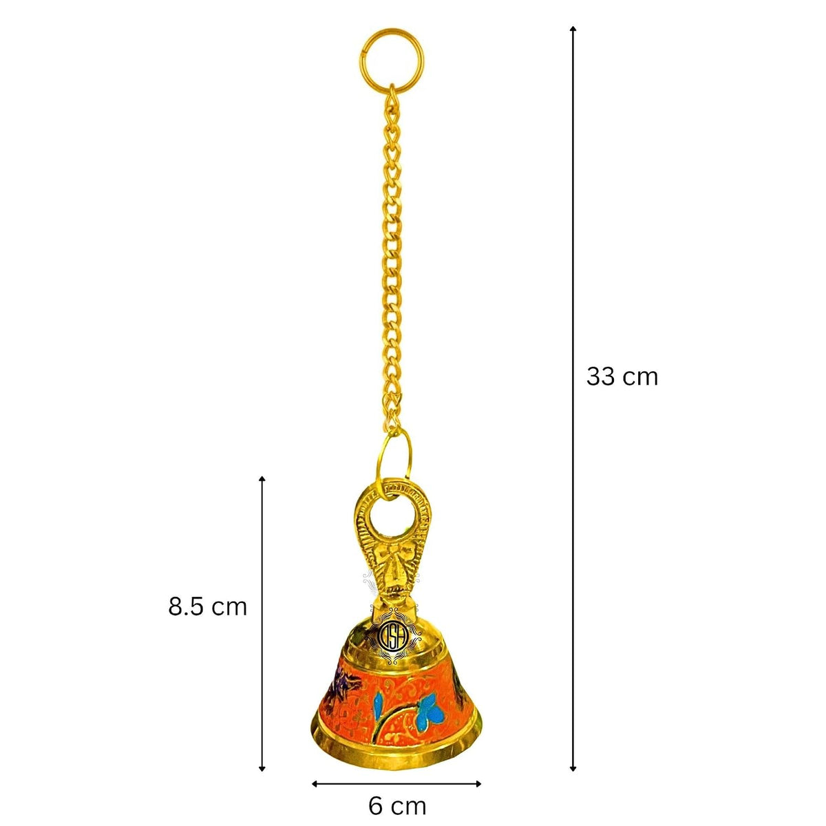 DSH Pure Brass Hanging Bell with Chain for Temple Mandir Door Home Decorative Ringing Bell (Orange, 1)