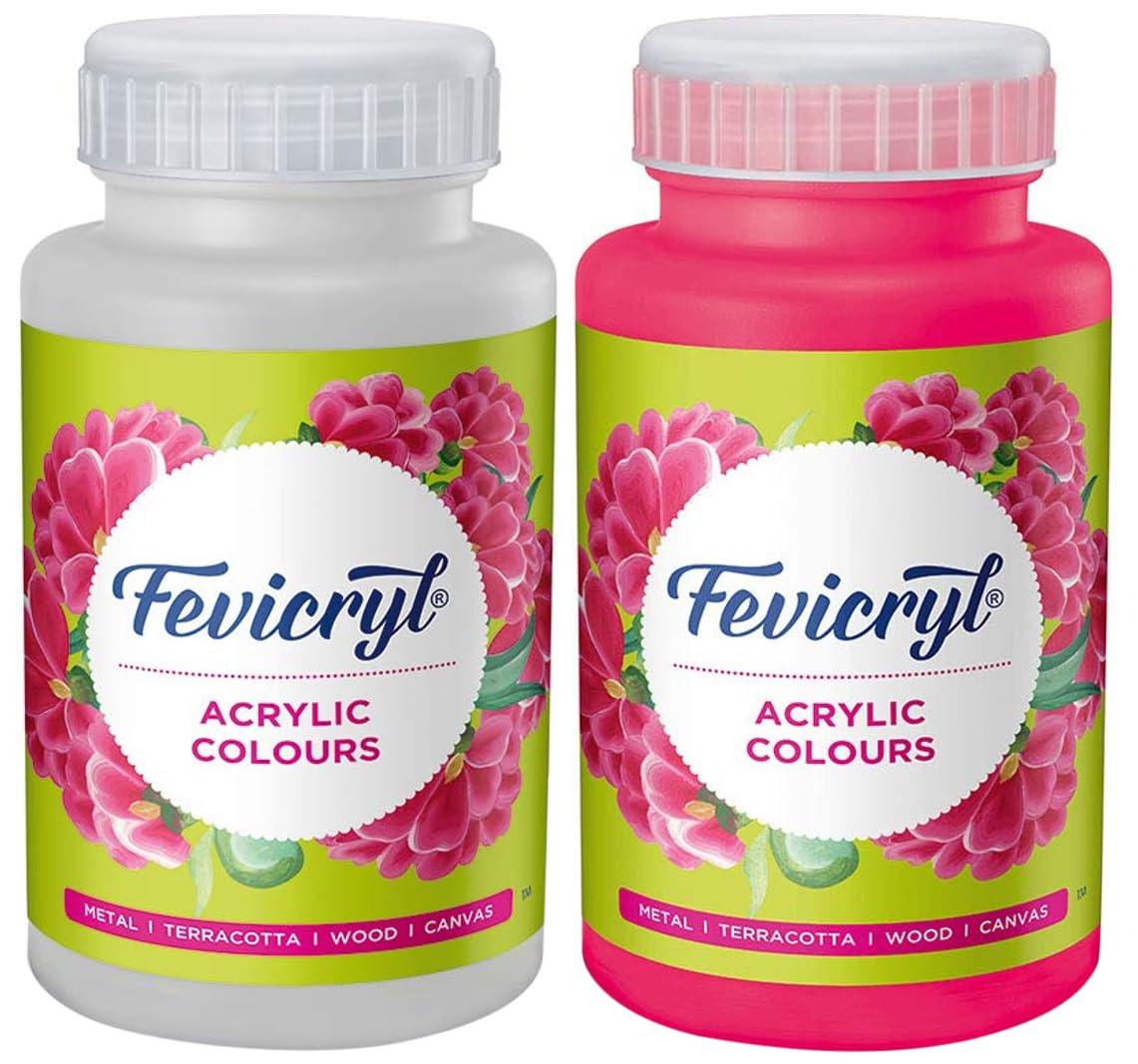 Fevicryl Acrylic Colour 500ml Pink & White, Non-Cracking, Rich Pigment for Canvas, Wood, Leather, Earthenware, Metal, DIY Art & School Projects