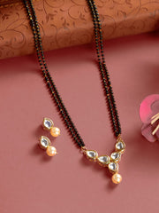 Priyaasi Kundan Pearl Black Bead Gold-Plated Mangalsutra