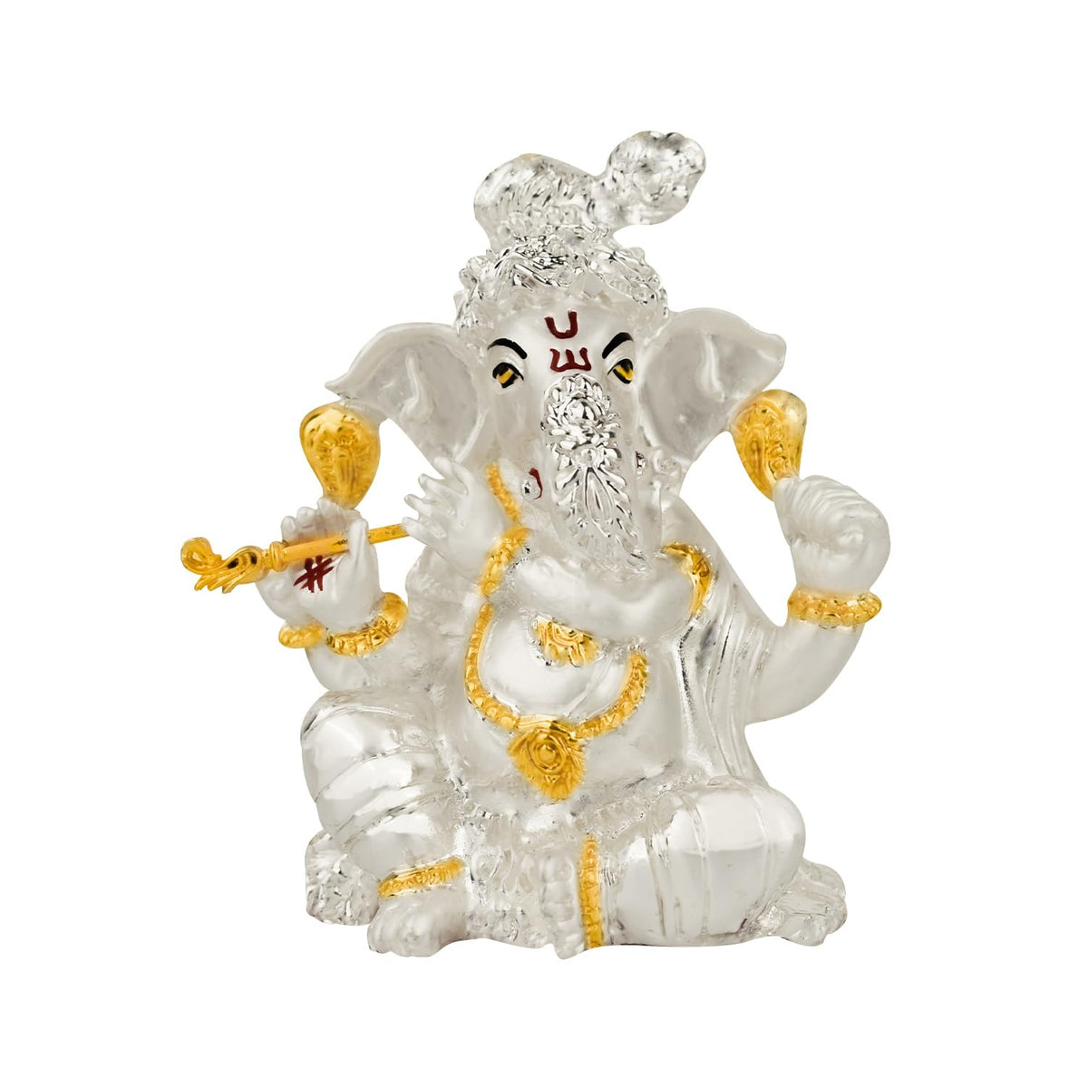 DIVINITI Ganesha Idol for Home Decor Showpiece|999 Silver Plated Statue of Ganesha |GaneshJi Murti for Puja Room, Festival Gift|Lord Ganesh Figurine for Peace & Positivity (11 X 6.5 CM)