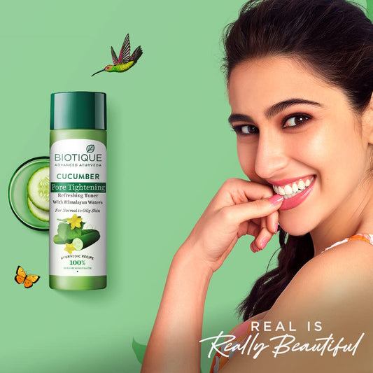 Biotique Cucumber Pore Tightening Toner| Ayurvedic and Organically Pure| Maintains Skin’s Natural pH |100% Botanical Extracts| Suitable for Normal & Oily Skin Types| 120mL
