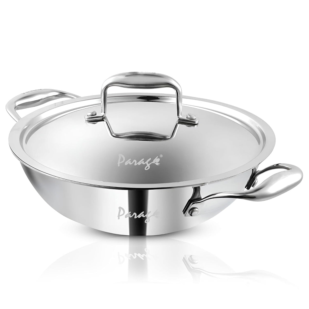 Parage Triply Stainless Steel Kadai with Lid 28 cm, 4 LTR | ISI Certified | Heavy Bottom SAS Triply Kadhai for Deep Frying & Cooking | Tripure | Induction & Gas Stove Compatible | 5 Years Warranty