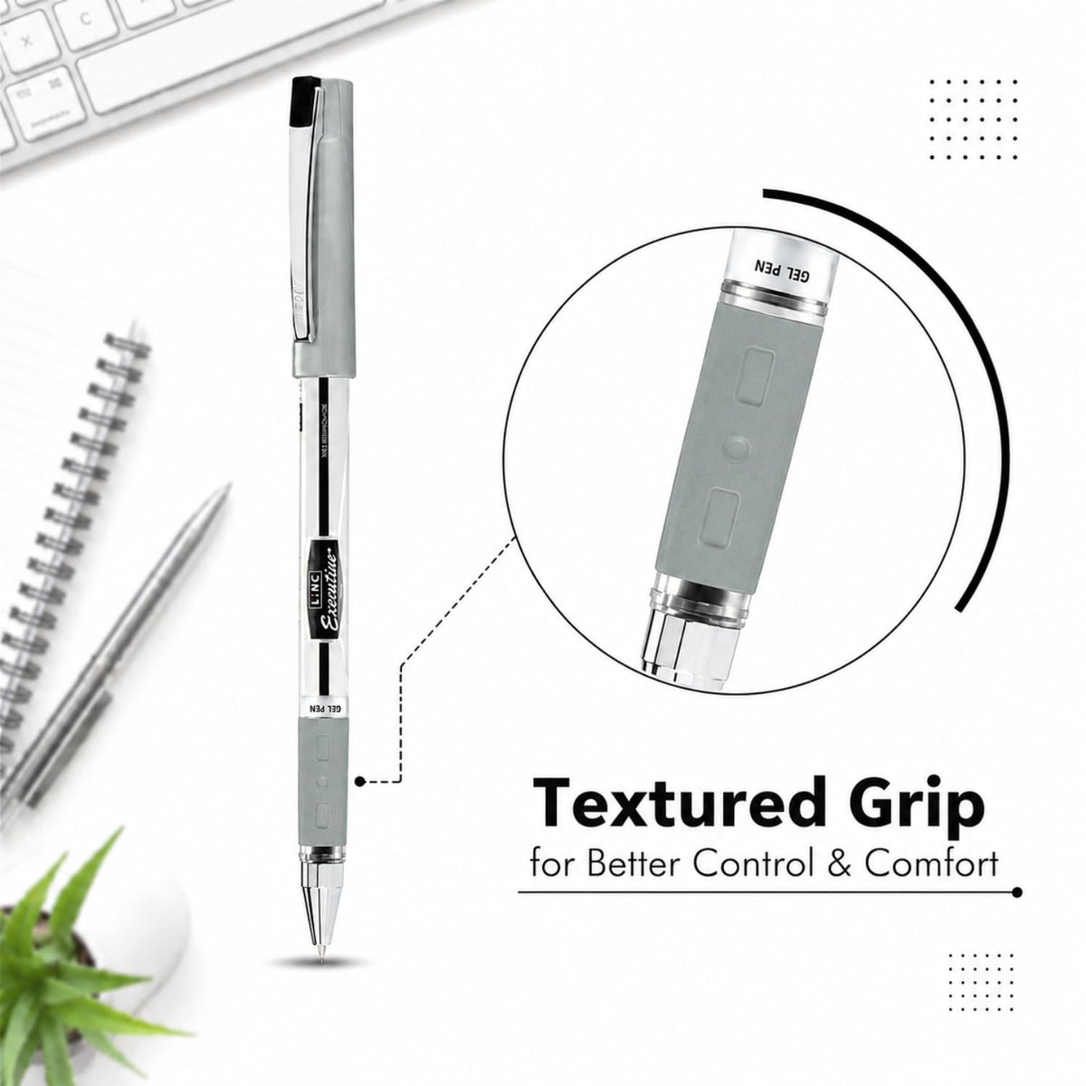 Linc 0.55mm Executive SL-500 Gel Pen | Water-Proof Ink & Textured Grip (Black Ink, Pack of 10)