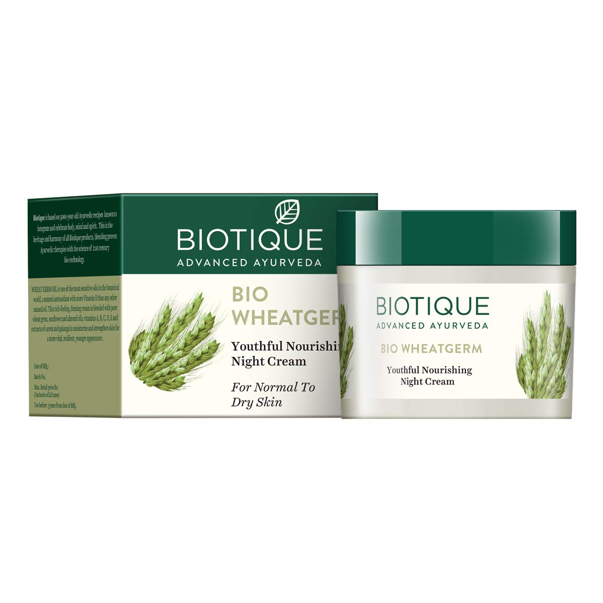 Beardo Activated Charcoal Acne Oil and Pollution Control Face Wash, 100ml and Biotique Bio Wheat Germ FIRMING FACE and BODY NIGHT CREAM For Normal To Dry Skin, 50G