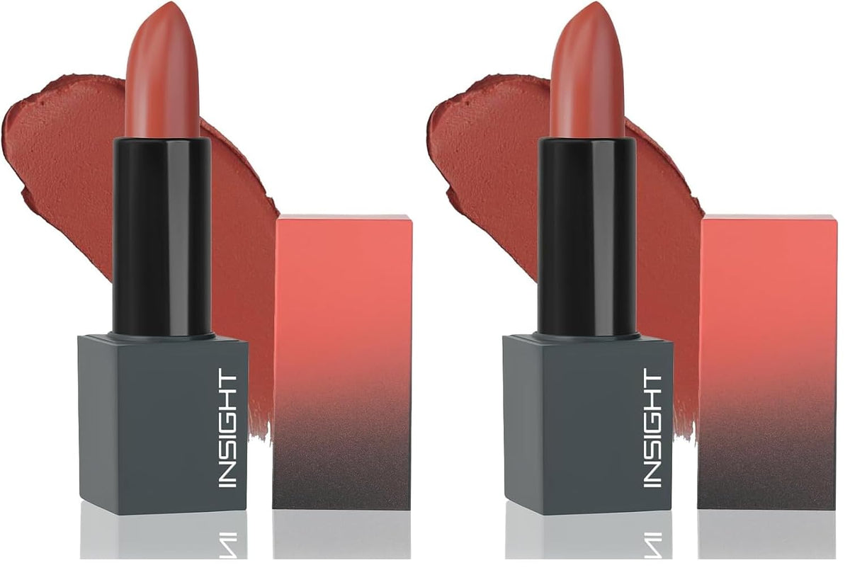 INSIGHT Velvet Matte Lipstick (Amour Mist) | Long Lasting, Smudge-Proof & Non-Drying | Enriched with Cocoa Butter, Argan Oil & Vitamin E | Smooth Application, Bold Pigment - 3.8g (Pack of 2)