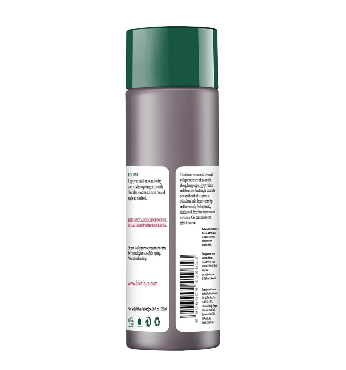 Biotique Bio Mountain Ebony Vitalizing Serum | Prevents Hair Fall & Soothes Scalp| Promotes Hair Growth | 100% Botanical Extracts | Suitable for All Skin Types | 120ml