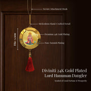 Diviniti 24K Gold Plated Hanuman Ji Double Sided Hanging Yantra Dangler for Home Entrance Door, Vastu Protection, Positive Energy Decor with Red Tassel | Spiritual Gift Item