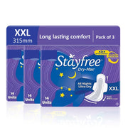 Stayfree Dry Max All Night Sanitary Pads – 42 Pads (Pack of 3 × 14) | Ultra‑Absorbent Overnight Protection | Extra Long | Comfortable Fit | Leak‑Lock Technology