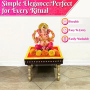Bhakti Lehar Red Velvet Pooja Cloth | Aasan for God Idol Sitting, Mandir Shelf, Puja Chowki Table and Home Temple Decoration - Pack of 1 (10 x 10 Inch)