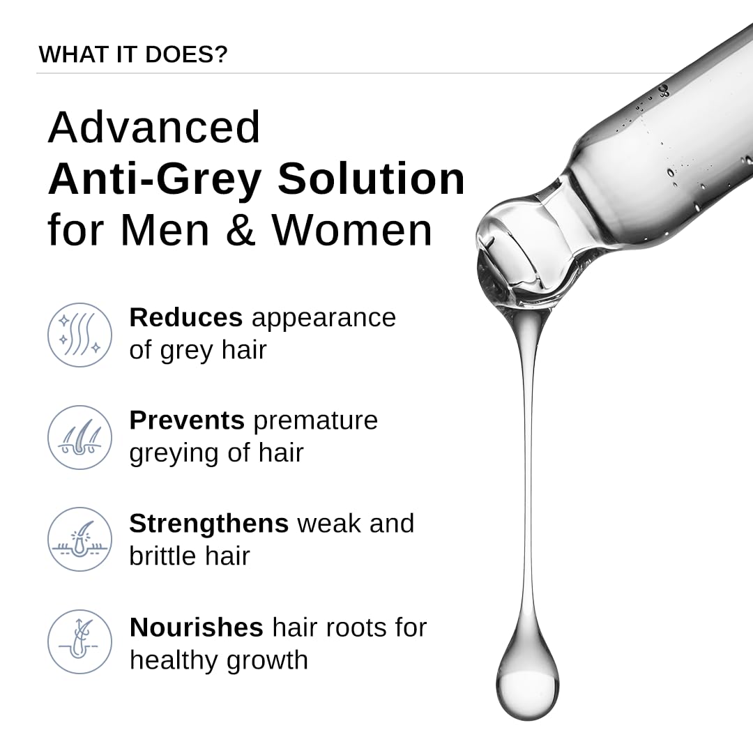 Bare Anatomy Advanced Anti-Grey Serum | Reduces Hair Greying | Fast Absorbing, Odorless, Non-Sticky 50ml + Anti Dandruff Shampoo 250 ml | Men and Women