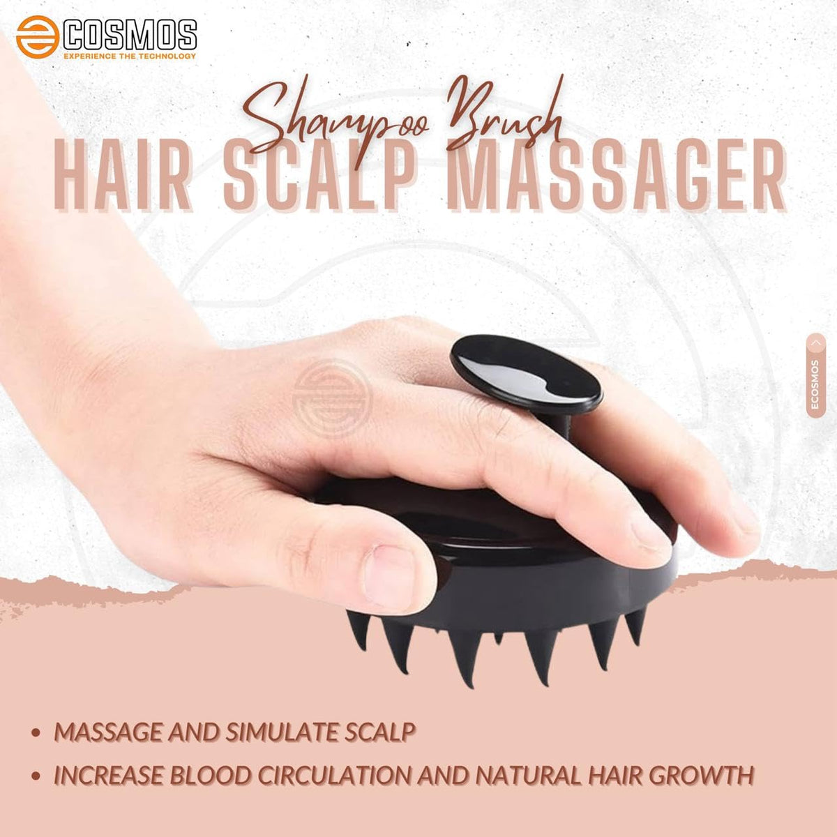 E-COSMOS® Hair Scalp Massager Shampoo Brush with Soft Silicone Bristles Kitchen for Anti Dandruff Removal Head Massager Prevents Hair loss for Men, Women (BLACK)