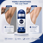 Nivea Men Brightening Complex Anti-Perspirant Roll On 50ml | 0% Alcohol Formula with 72H Sweat & Odor Protection | Brightening Underarm Care Deodorant for Men