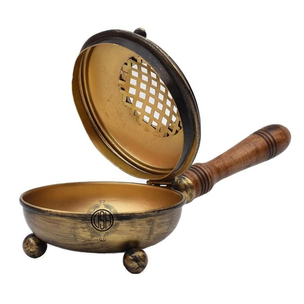 DSH Metal Incense Burner Loban Dani Dhup Dani for Puja Loban Burner with Handle Home Purifying Bakhoor Daan Black.(LBN-Jali-Gold-sml)