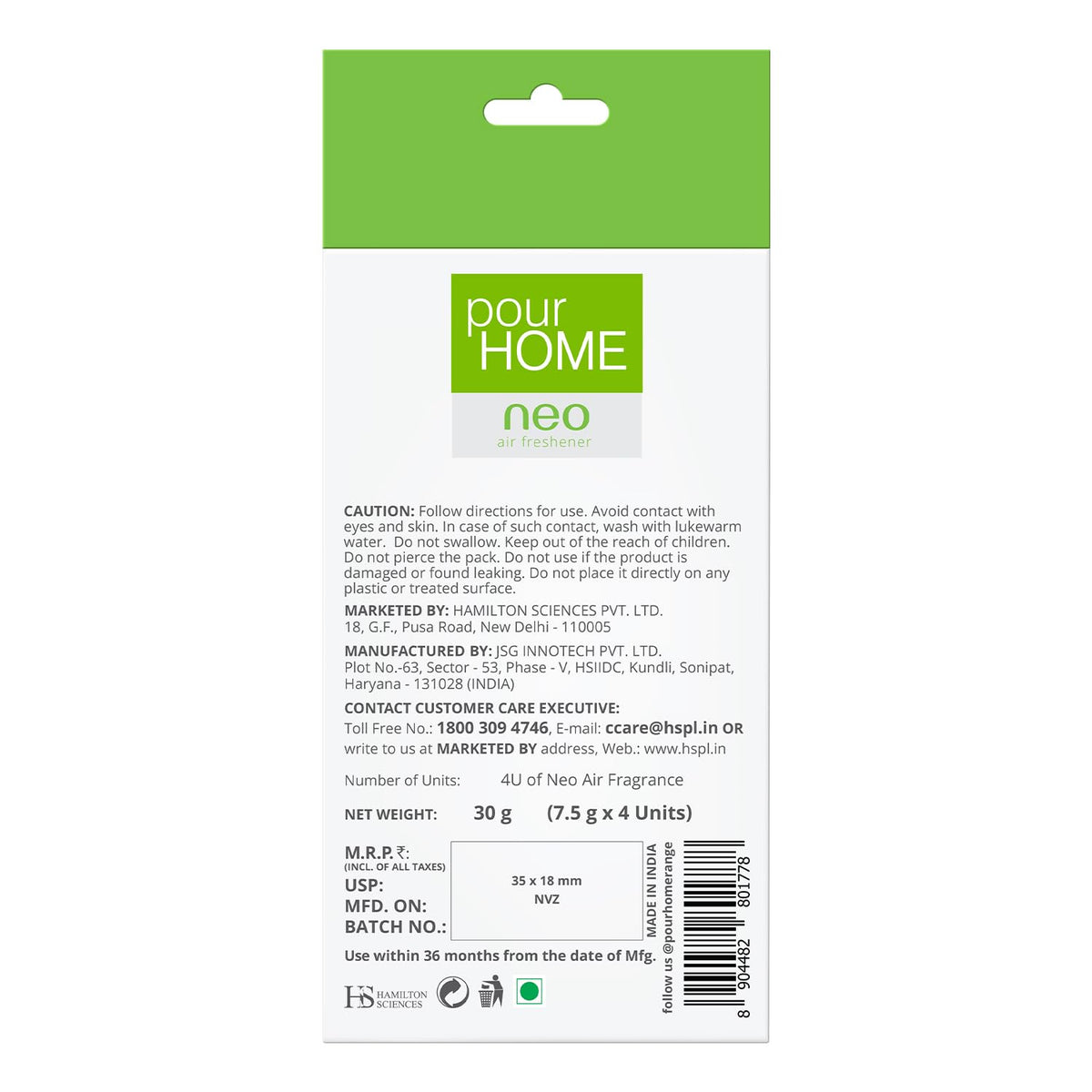 POUR HOME Lemon Diffuser Set Neo Citron Twist Air Freshener Pack of 4 (30g Each) – Odor Eliminator, Long-Lasting Fragrance (4 x 7.5 g)