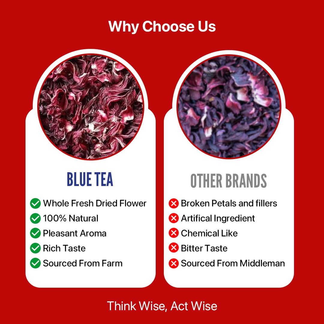 BLUE TEA - Hibiscus Cinnamon and Clove Tea - 100gm (100 Cups) | SKIN GLOW ENHANCING TEA | Vitamin-C Rich | Tangy Taste - Flower Based - Herbal Tea - Caffeine Free | Zipper Pack