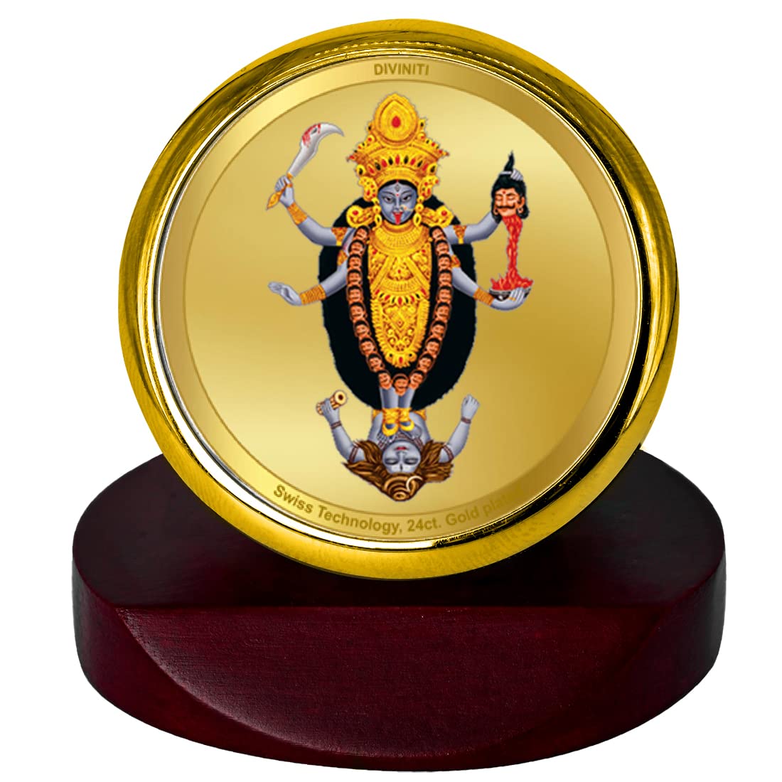 DIVINITI 24K Gold Plated Religious Car Dashboard Frame | Premium God Idol Frame for Car, Home Mandir & Office Table | Spiritual Gift, Decorative Showpiece | Maa Kali