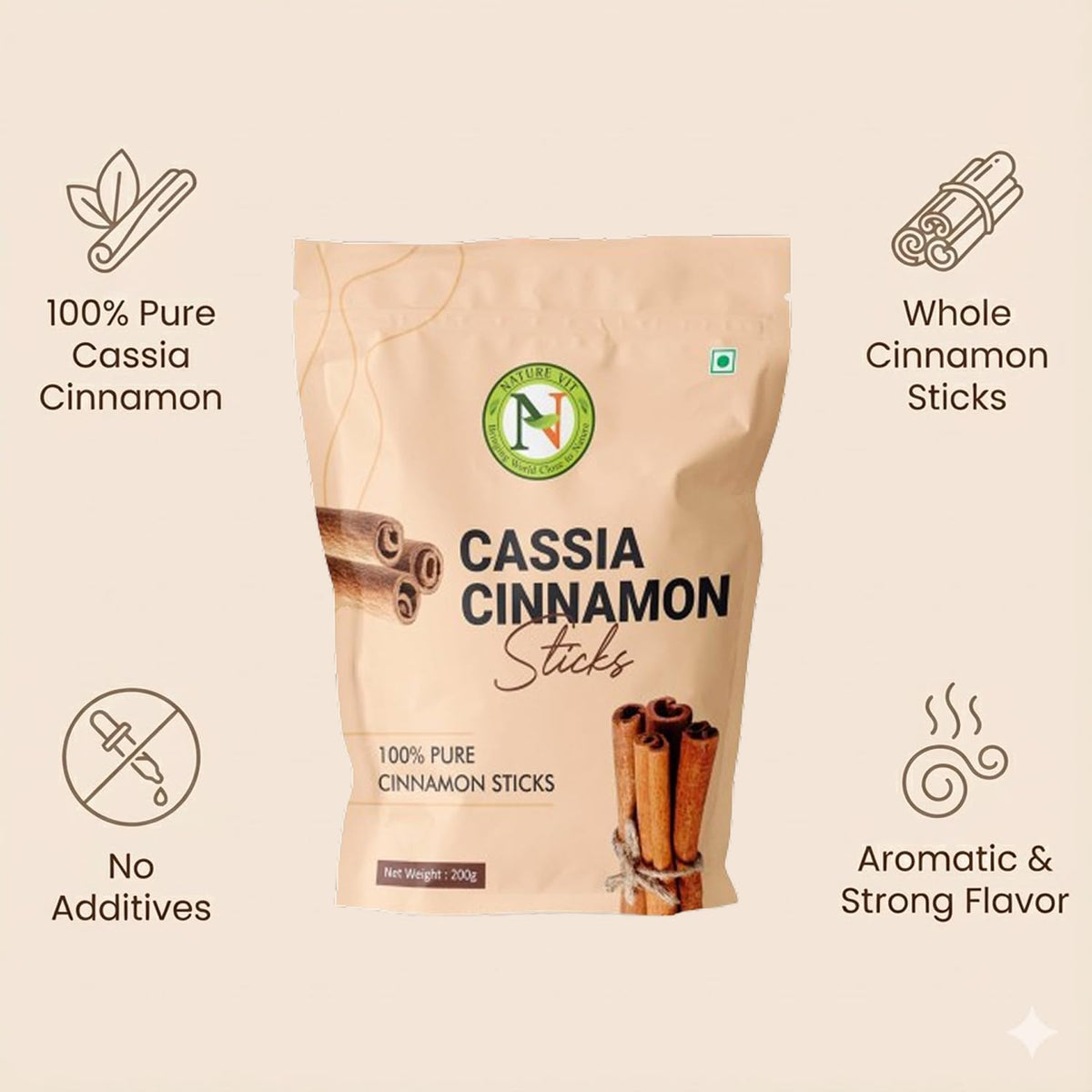 NatureVit Cinnamon Sticks 400g | Whole Dalchini | Natural & Aromatic Spice for Cooking, Tea & Health | Rich in Antioxidants