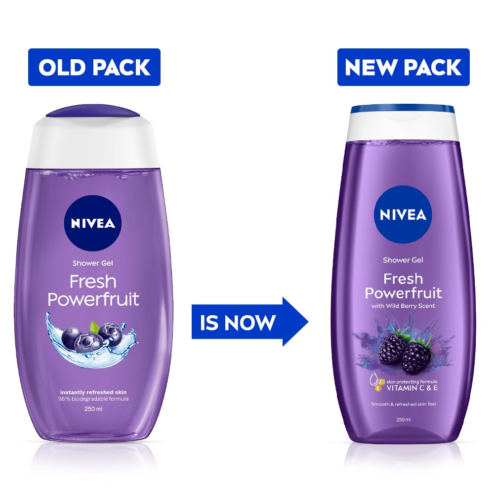 NIVEA Fresh Power Fruit 250ml Body Wash| Shower Gel with Real Fruit Extracts| Pure Glycerin for Instant Soft & Summer Fresh Skin|Microplastic Free |Clean, Healthy & Moisturized Skin