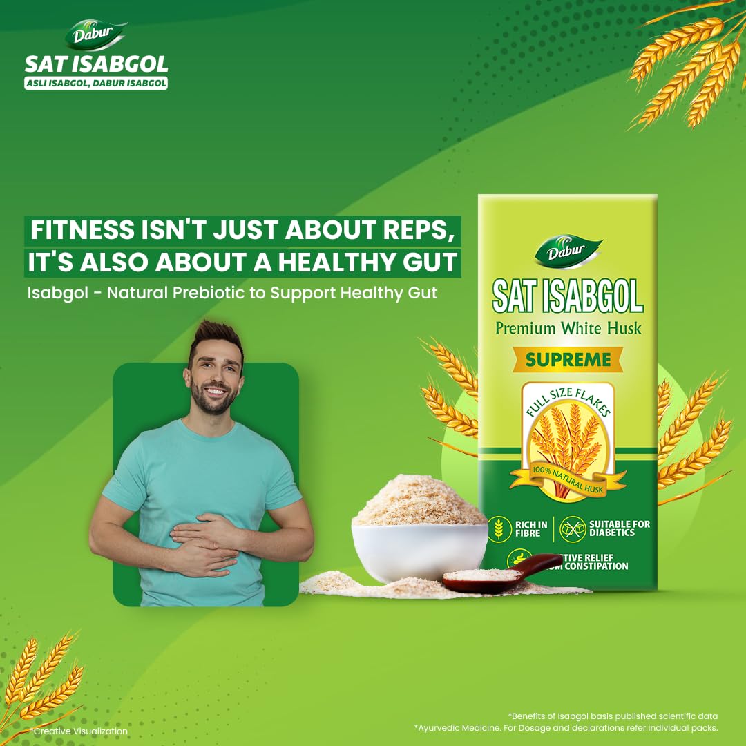 Dabur Sat Isabgol (Psyllium Husk) - 90g | Rich in Fiber | Provides Effective Relief from Constipation & Bloating | Promotes Bowel Health | Non-Habit Forming | 100% Ayurvedic