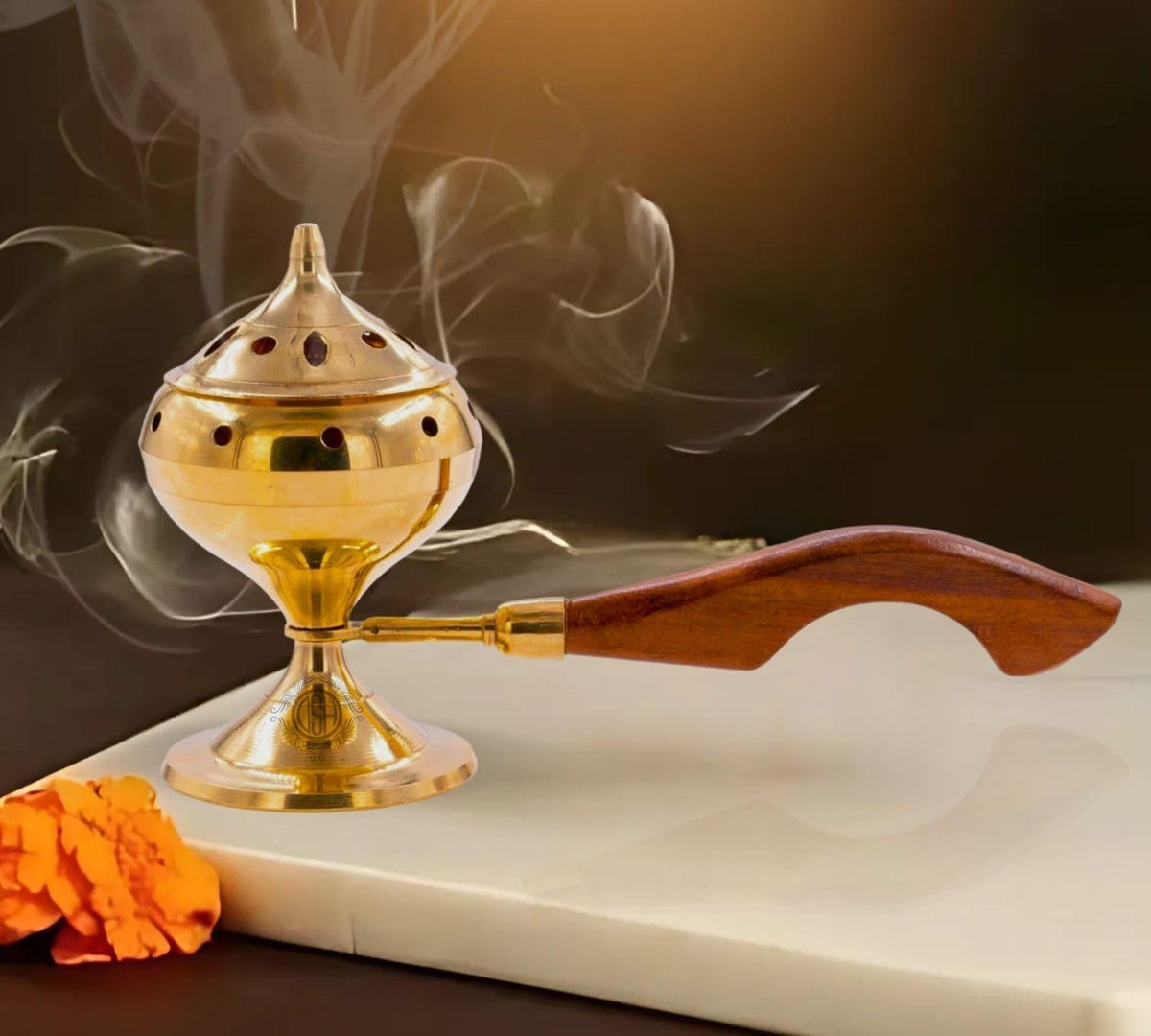 DSH Charcoal Incense Burner, Loban Burner with Handle, Dhoop Dhuni Burner Sambrani Dhoop, Resin & Home (Small)(Round)