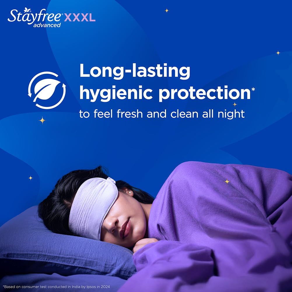 Stayfree Advanced XXXL Thin Sanitary Pads for Women | 16 Soft Cotton Pads for All Night Ultra Comfort | Absorbs 2x More with Wider Back | Prevent Rashes | Odour Control