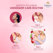 Yardley London London Rose Underarm Deodorant Roll On | With Licorirce Extract & Floral Extracts | Smooth & Eventoned Underarms | 72 H Long Lasting Floral Scent| 0% Alcohol & Dermat Approved | For Women | 50ml