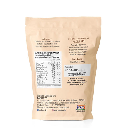 NatureVit Turkish Hazelnuts 200 Gram | Raw & Dehulled | Perfect for Chocolate Spread, Baking & Snacking | Rich in Protein & Antioxidants