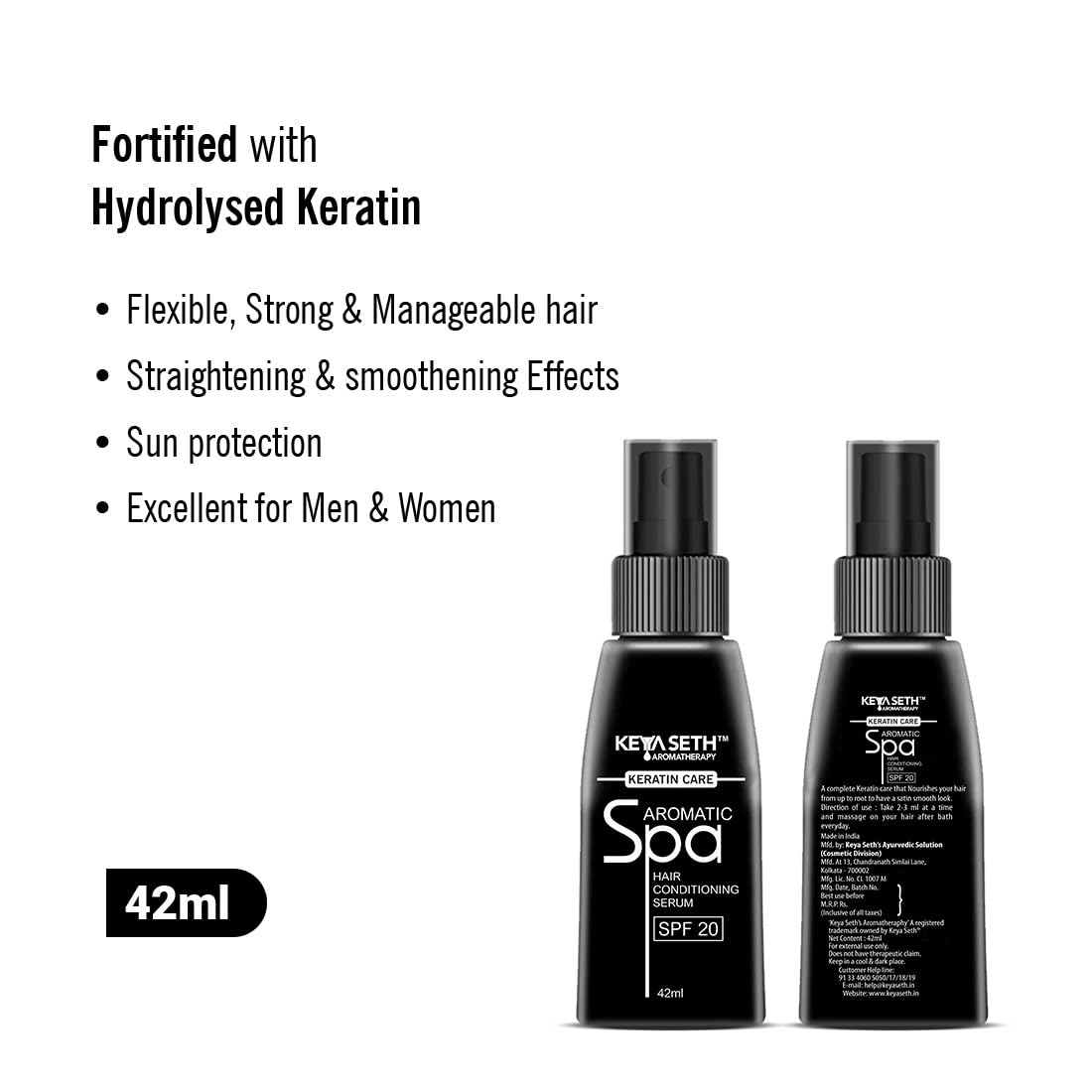 KEYA SETH AROMATHERAPY Spa Hair Conditioning Serum with Keratin Care I SPF 20 42ml Pack Of 2