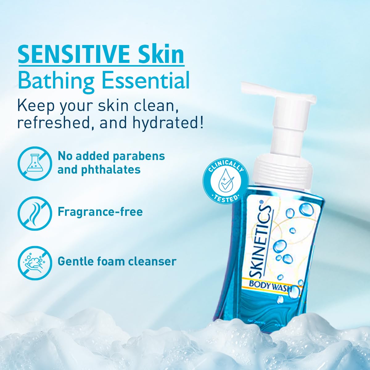 DABUR Skinetics Foam Body Wash-250 Ml | Enriched With Pure Plant Extracts | For Softer, Smoother & Nourishing Skin | For All Skin Type (Pack of 1)