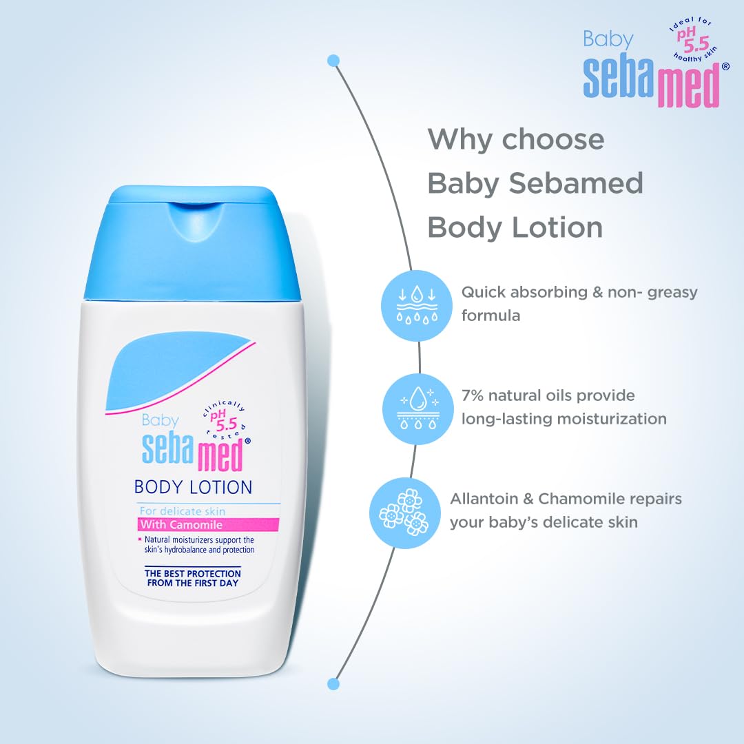 Sebamed Baby Body Lotion 50 ml|Ph 5.5|Camomile & Allantoin| Dermatalogically tested| Sensitive skin (Pack of 4)