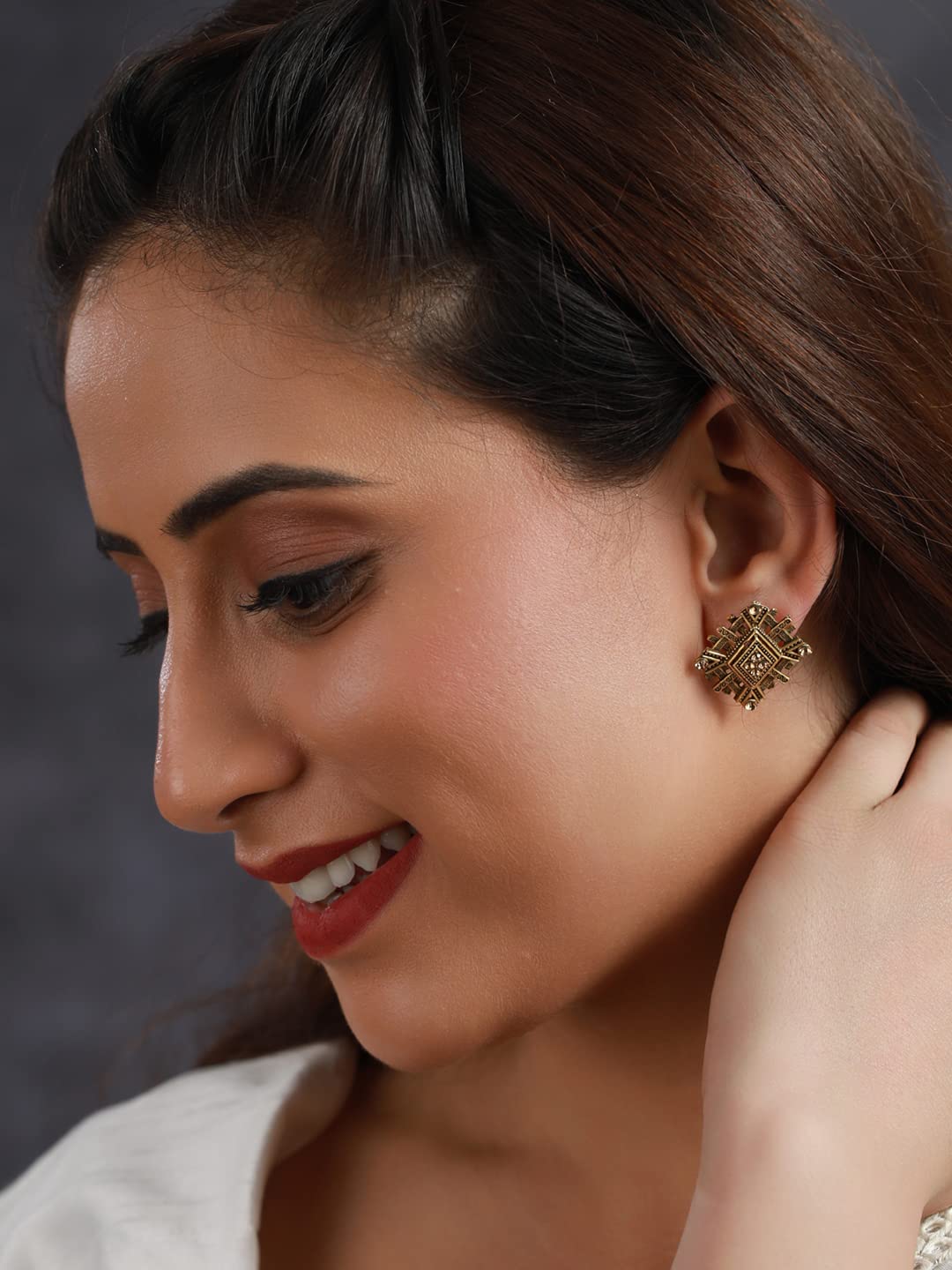 Priyaasi Stylish Studded Silver and Gold Plated Stud Earring Set of 2 for Womens - Modern Stylish Fashionable Earrings for Engagements, Anniversaries, Birthdays