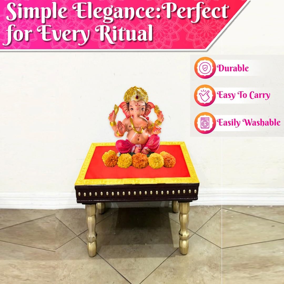 Bhakti Lehar Red Velvet Pooja Cloth | Aasan for God Idol Sitting, Mandir Shelf, Puja Chowki Table and Home Temple Decoration - Pack of 1 (16 x 16 Inch)