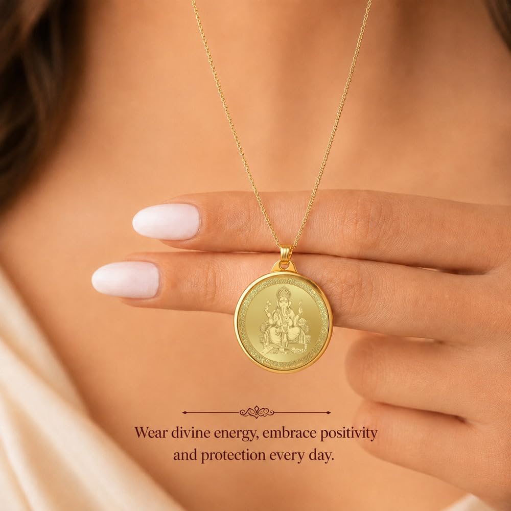 DIVINITI 24K Gold Plated Double-Sided Religious Pendant with Premium Gift Box, Spiritual Locket for Men & Women, Devotional Jewellery for Gifting & Everyday Wear | Ganesha & Yantra - GNG Pendant