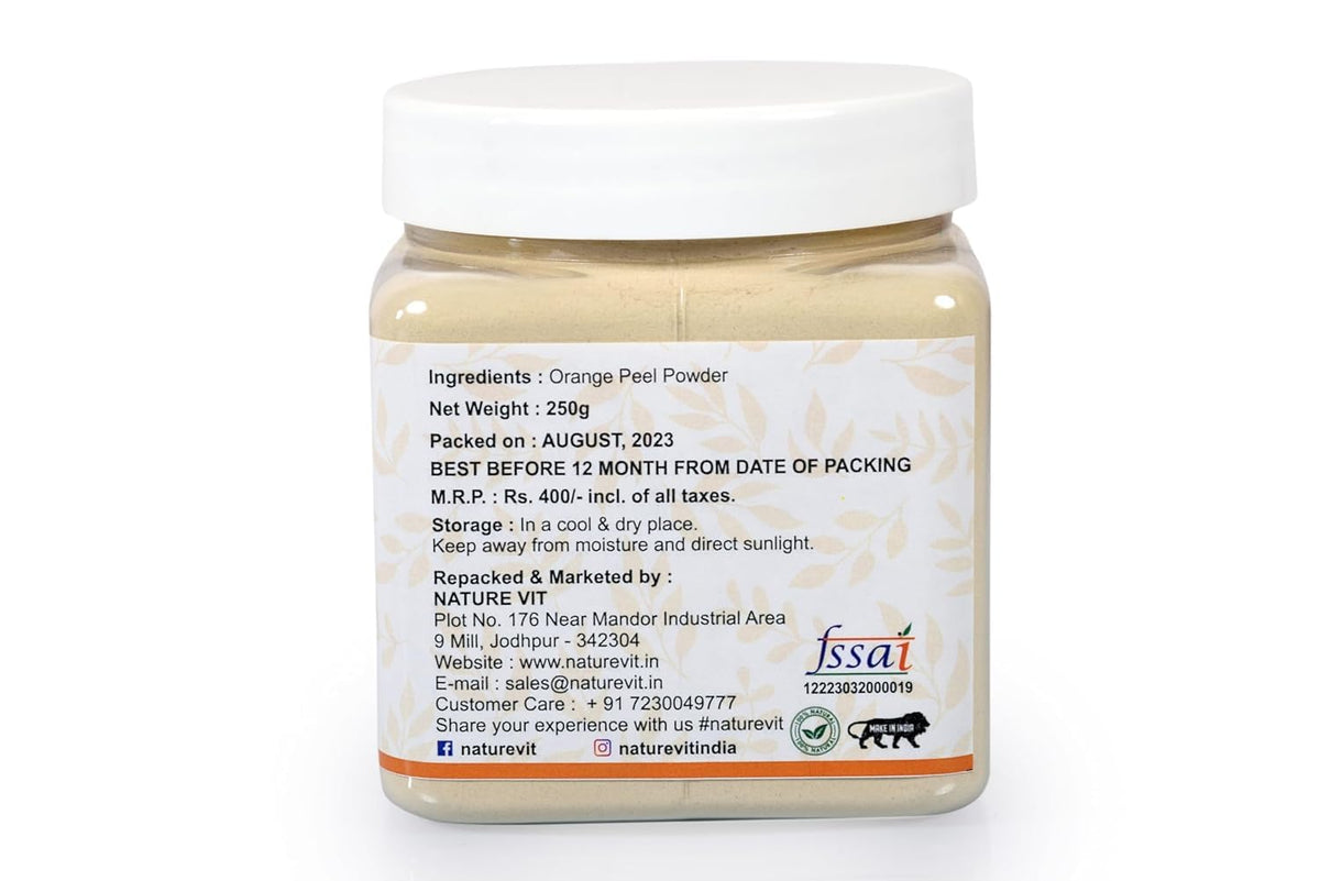 NatureVit Orange Peel Powder 1 Kg | 100% Pure & Natural | Vitamin C-Rich for Skin Brightening & Face Packs | Vegan & Cruelty-Free