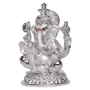 DIVINITI 999 Silver Plated Ganesha Idol for Home Decor Sculpture of Ganpati Figurine| Idol for Home, Office, Temple and Table Decoration| Religious Idol for Pooja, Gift (5.7x7 CM)