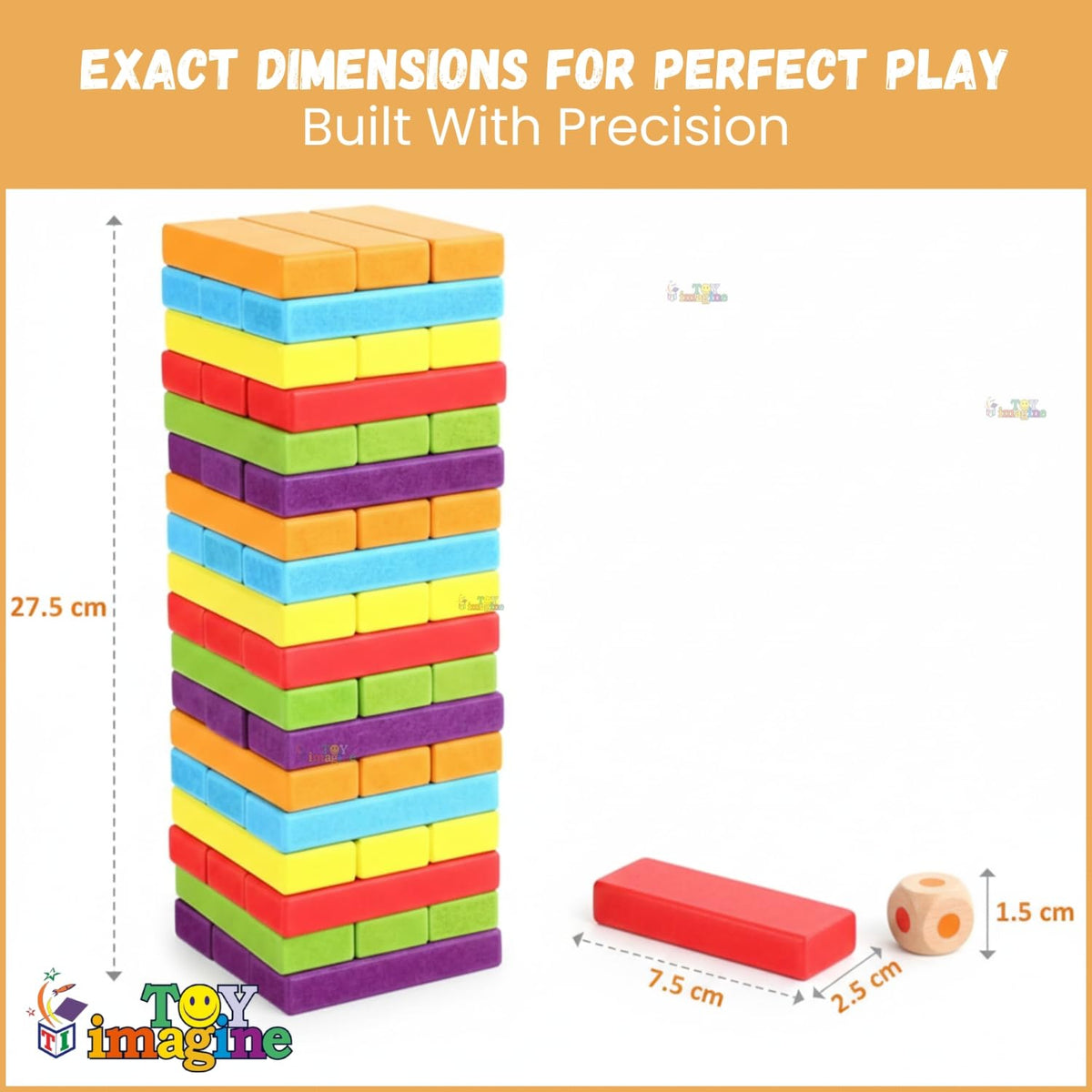 Toy Imagine 54 Pcs Colourful Wooden Blocks for Boys 7–14 Years – Indoor Balancing & Building Game, Montessori Wooden Toys, Kids Activity Tower Block for Cognitive Development & Fun