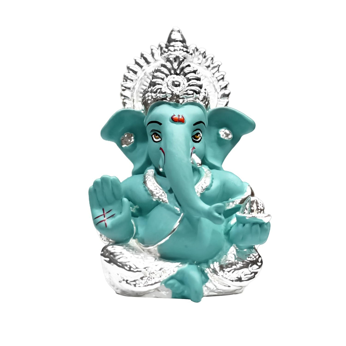DIVINITI 999 Silver Plated Ganesha Idol for Home Decor Puja |Ganesh Idol for Home Decor Ganpati for Gift 3.5 inches |Ganesh Statue Gift for Office Desk Puja Room Figurine (8.89 x 5.08 cm) (Blue)