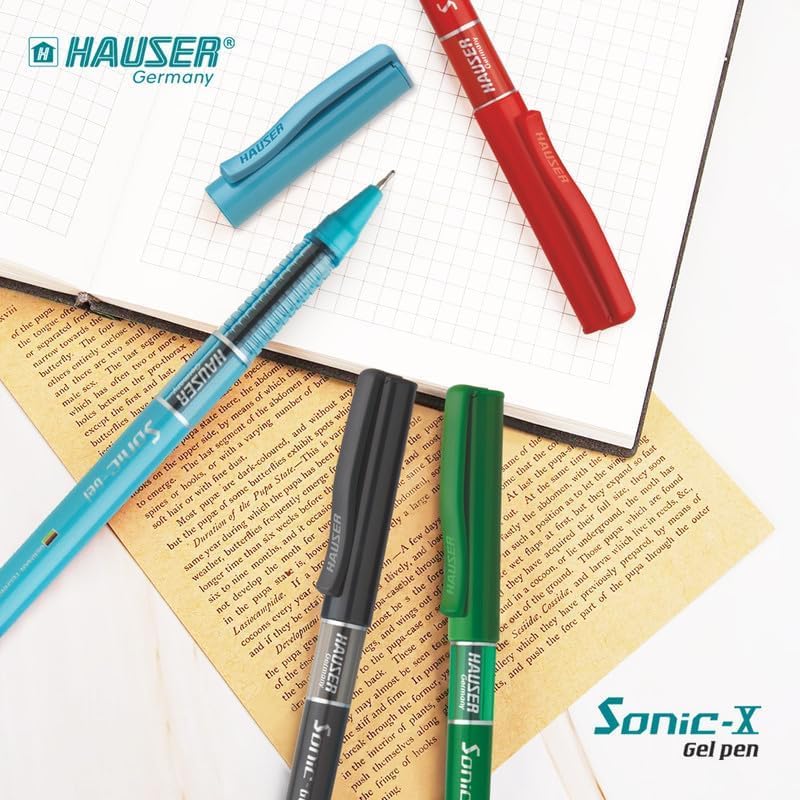 Hauser Sonic X Gel Pen Card Pack | Water Proof Ink For Smooth Flow System | Comfortable Grip With Smudge Free Writing | Sturdy Refillable Pen | Blue Ink, Set Of 10 Pens x 2 Packs
