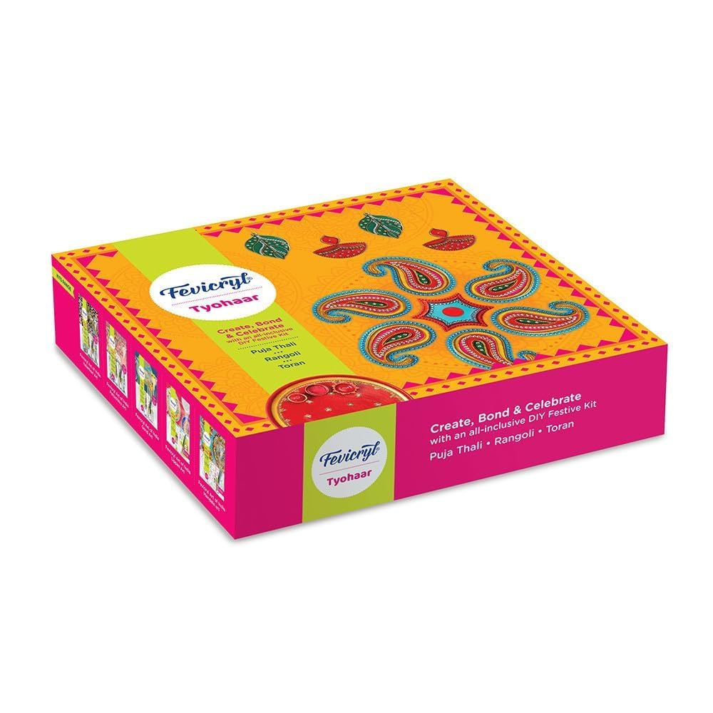 Fevicryl Tyohaar- DIY Festive Decor Kit: Create Vibrant Acrylic Rangoli, Exquisite Toran, and Elegant Pooja Thali; Unleash Your Artistic Flair and Elevate Your Celebrations