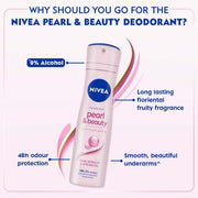 NIVEA Pearl & Beauty Deodorant Spray for Women, 72H Odour & Sweat Protection Underarm Deo, Smooth & Even Underarms, All Day Freshness, Body Odour Protection, Daily Use Body Spray & Deodorant, 150 ml