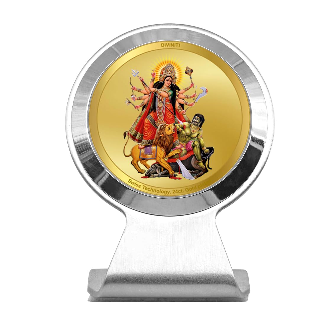 DIVINITI 24K Gold Plated Religious Car Dashboard Frame | Premium God Idol Frame for Car, Home Mandir & Office Table | Spiritual Gift, Decorative Showpiece | Durga-2