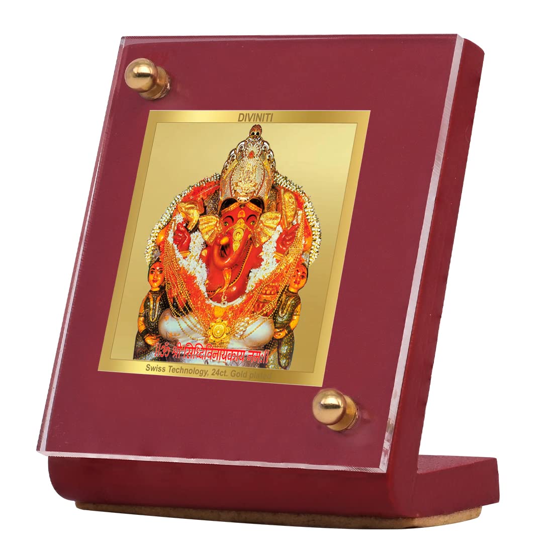 DIVINITI 24K Gold Plated Religious Car Dashboard Frame | Premium God Idol Frame for Car, Home Mandir & Office Table | Spiritual Gift, Decorative Showpiece | Siddhivinayak