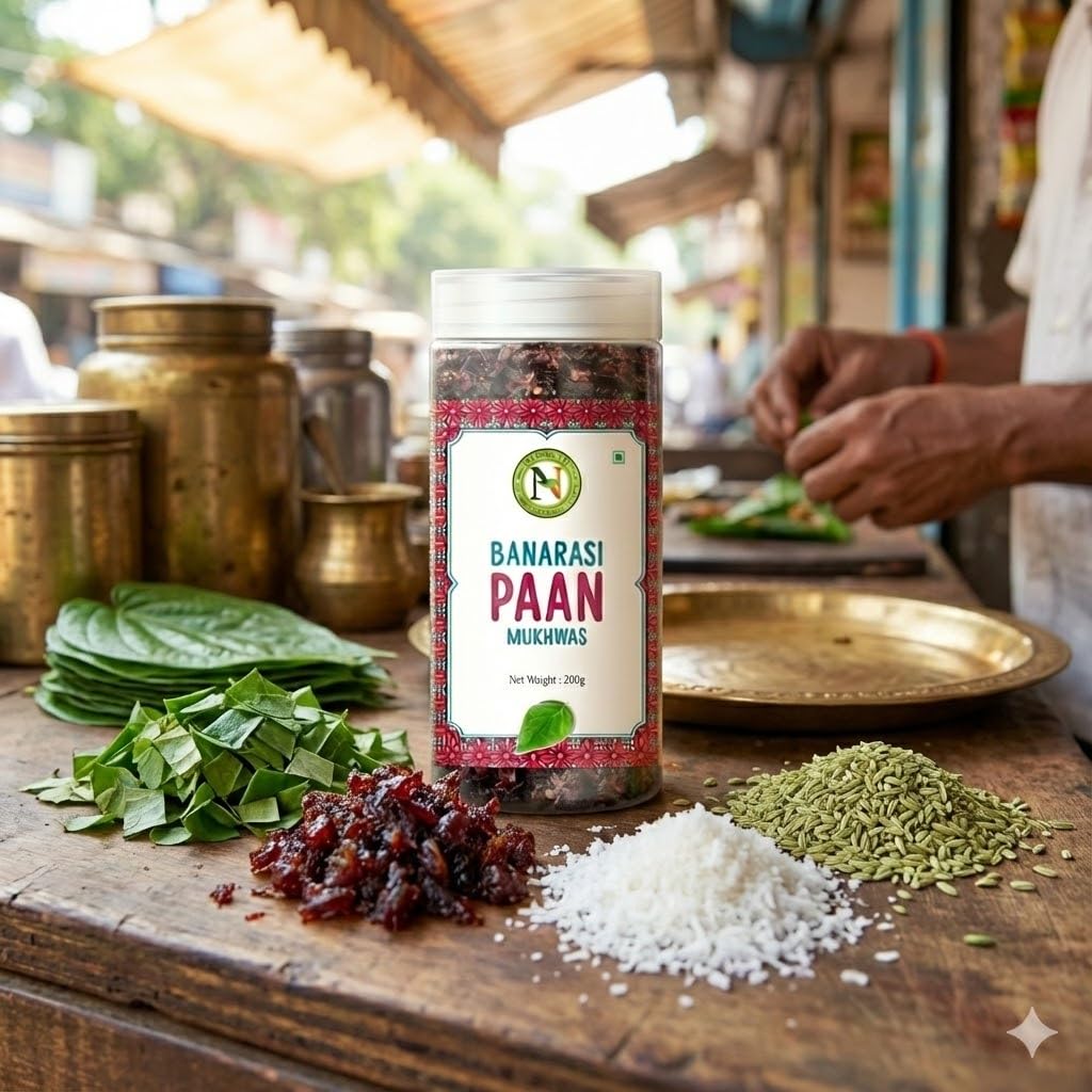 NatureVit Banarasi Paan Mouth Freshener 1 Kg| Sweet Banarasi Meetha Paan Mix with Gulkand, Betel Leaf & Fennel | Traditional After-Meal Treat