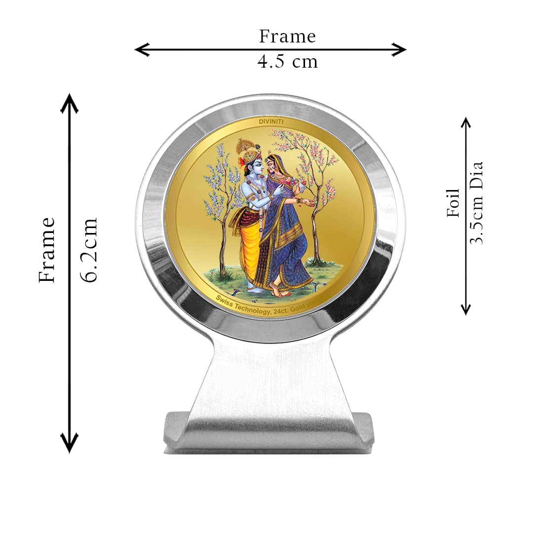 DIVINITI Radhakrishna God Idol Photo Frame for Car Dashboard, Table Decor, Office|MCF 1CR Photo Frames and 24K Gold Plated Foil|Religious Photo Frame Idol for Pooja, Gifts Items (6.2x4.5 CM)
