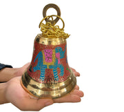DSH Brass Multicolour Wall Hanging Bell Ghanta with Chain Temple Bell for Home Decor Wall Door Mandir Temple Pooja (Red, H-7 Inch)