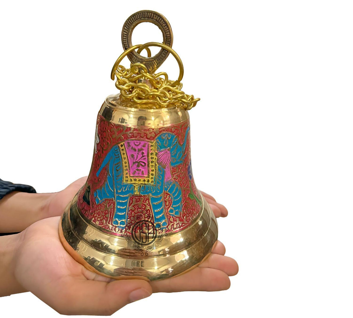 DSH Brass Multicolour Wall Hanging Bell Ghanta with Chain Temple Bell for Home Decor Wall Door Mandir Temple Pooja (Red, H-7 Inch)